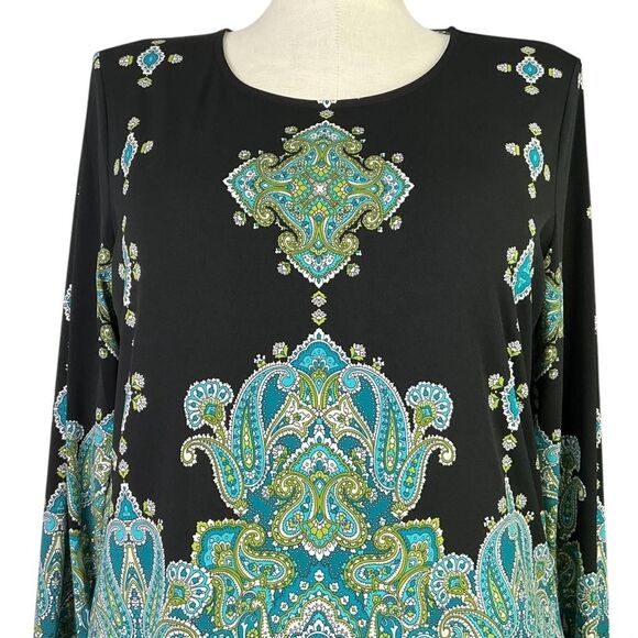 Susan Graver Button Front Vest Set Women L Black Teal Green Chiffon Knit Paisley - Picture 8 of 12